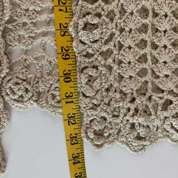 POL Sweater Small Lace Open Crocheted Weave Hooded Rosette Border‎ Open Front - Picture 12 of 12